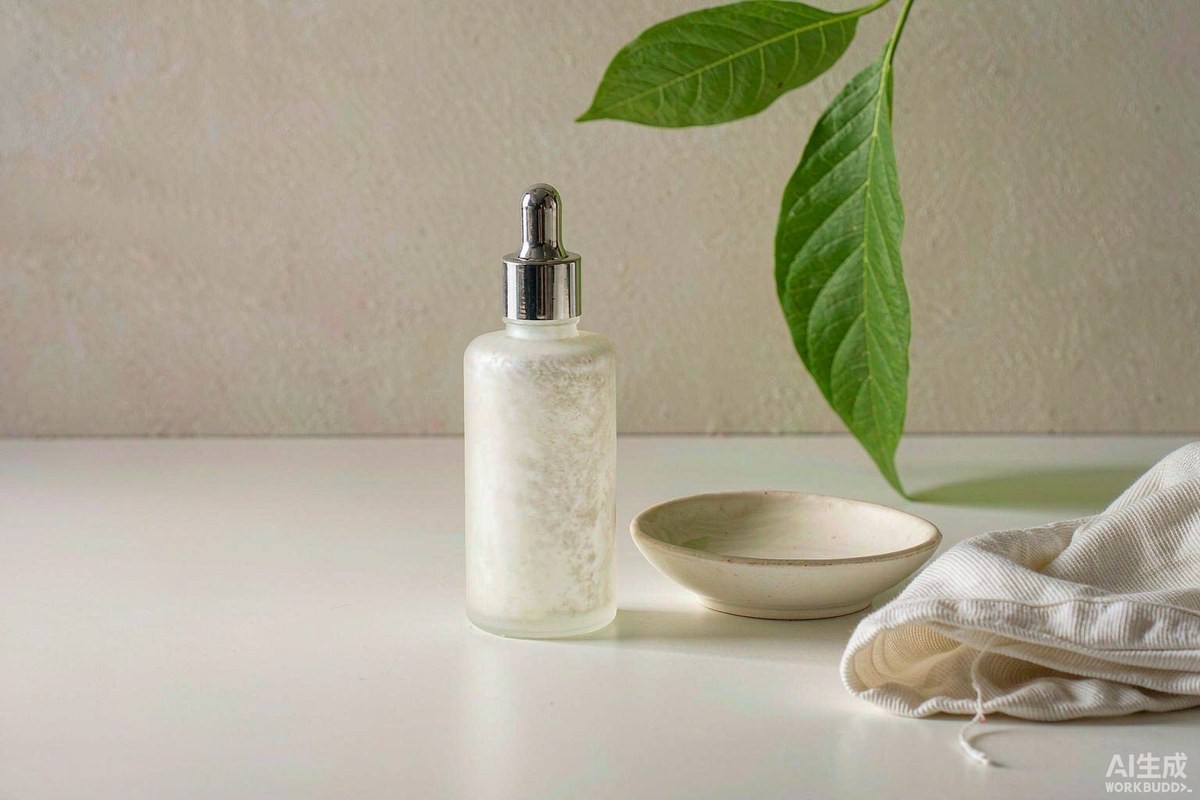 护肤产品与陶瓷器皿静物场景，Dr.Jane 皮肤管理